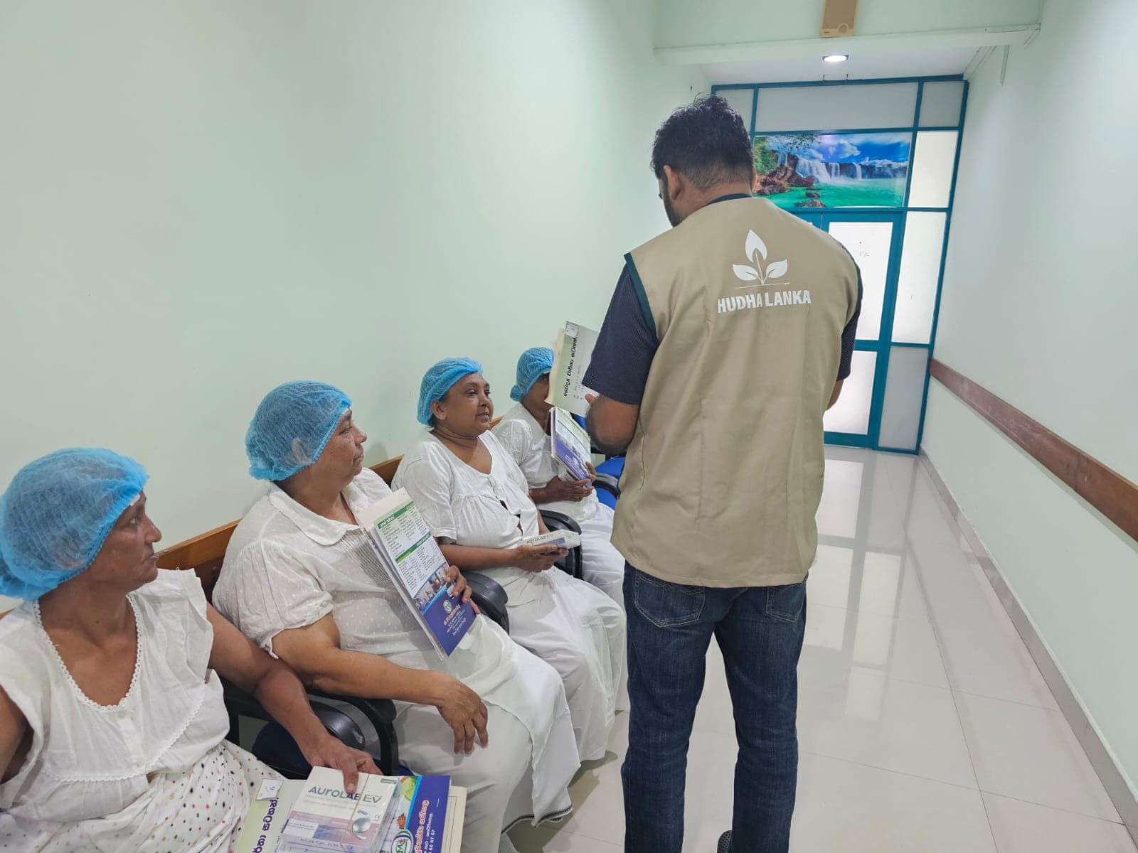 Patients waiting for cataract surgery at an eye camp in Sri Lanka